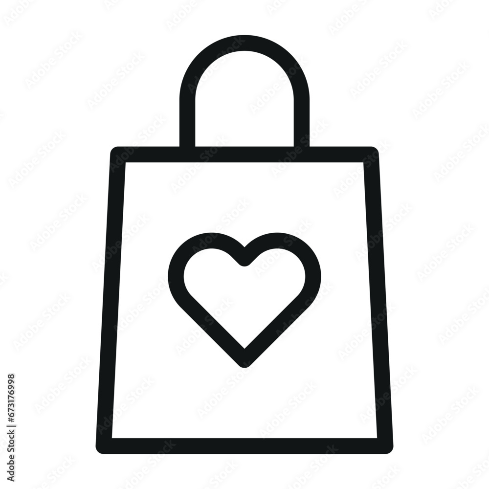 Shopping paper bag with heart, favorites list outline vector icon, linear style sign isolated on white background. Editable stroke design Shopping paper bag with heart, favorites list outline vector icon, linear style sign isolated on white background. Editable stroke design