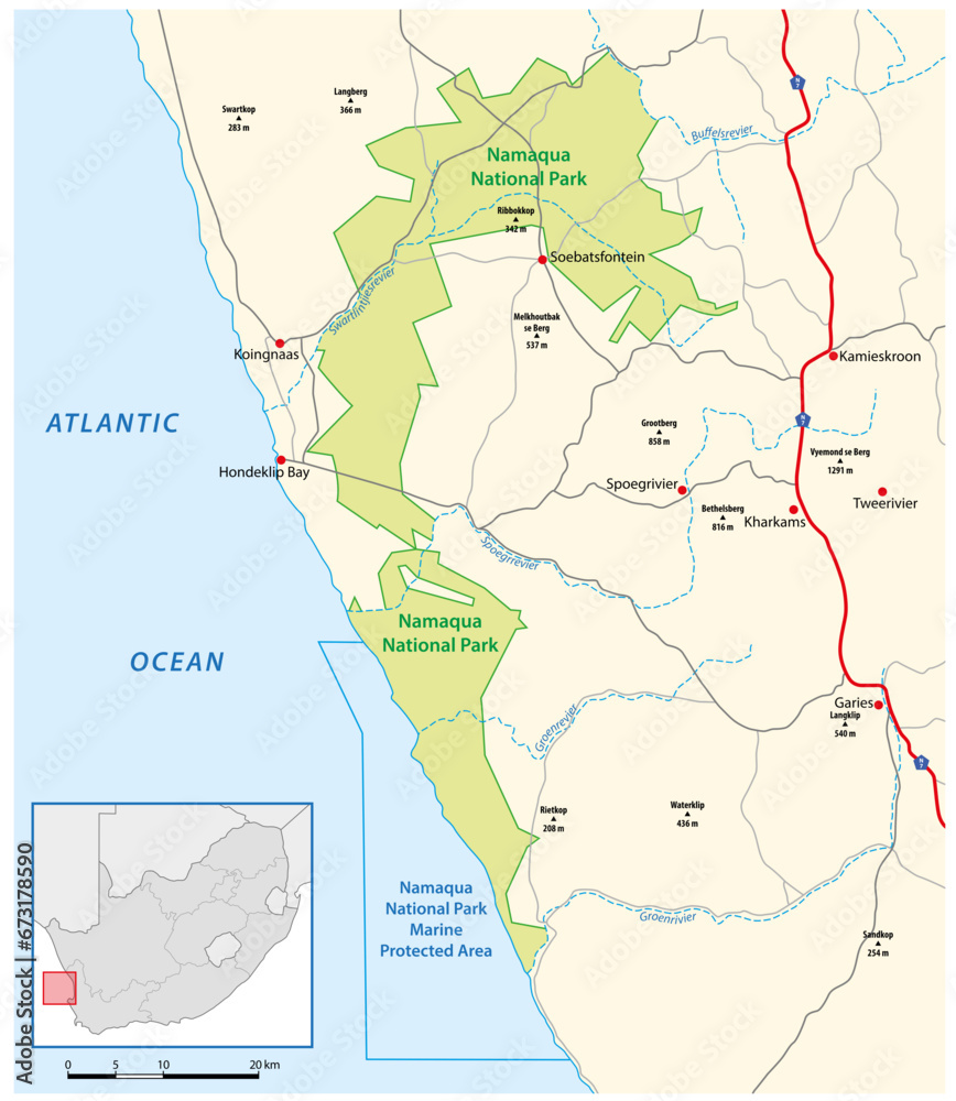 Map of Namaqua National Park, South Africa