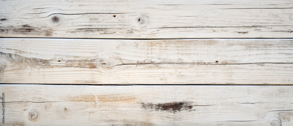 Naklejka premium Ultrawide White Rustic Old Vintage Wood Plank Texture Background Wallpaper