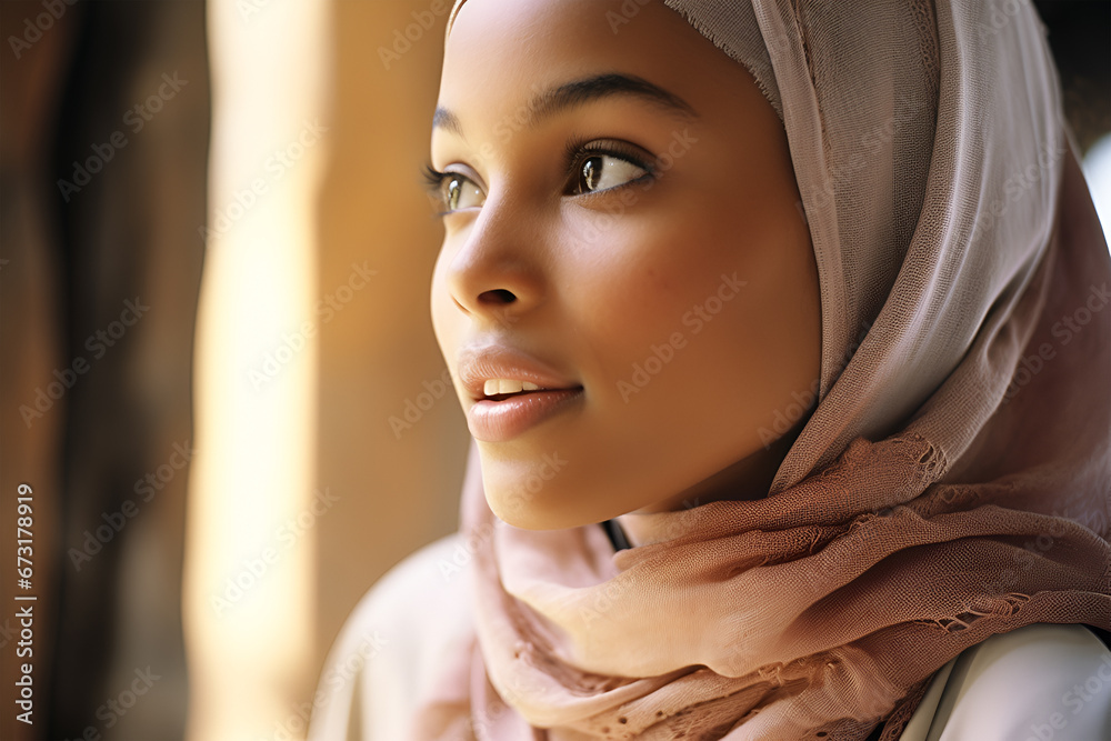 Portrait of young beautiful muslim woman with hijab looking at camera Portrait of young beautiful muslim woman with hijab looking at camera