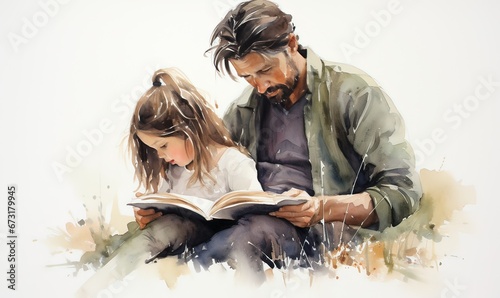 Ai un padre che legge le fiabe alla figlia, acquerello 02 photo