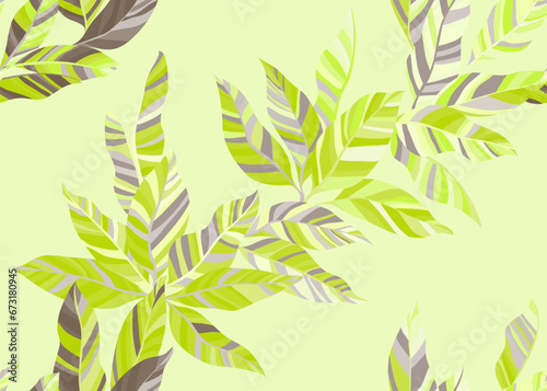 Detailed jungle leaves repeat wallpaper vector. Elegant botanical spring fash...