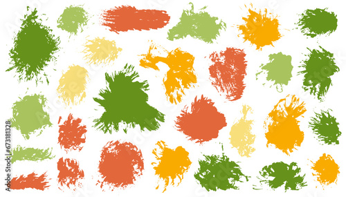 Oil muddy daub vector collection. Hand drawn smudge blotch sumie elements. Streak splash textured label backdrop bundle. Daub acrylic splashes drawing.