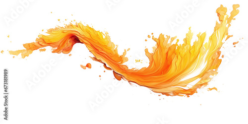 orange paint brush strokes in watercolor isolated against transparent