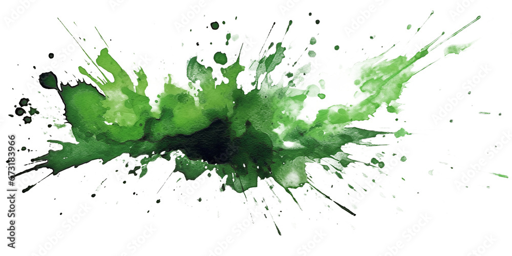 green paint brush strokes in watercolor isolated against transparent - obrazy, fototapety, plakaty 