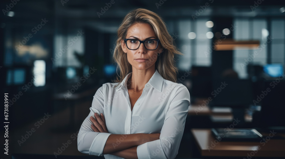Professional Businesswoman in Modern Office Setting Professional Businesswoman in Modern Office Setting