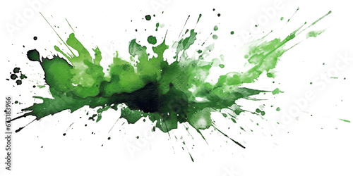 green paint brush strokes in watercolor isolated against transparent photo