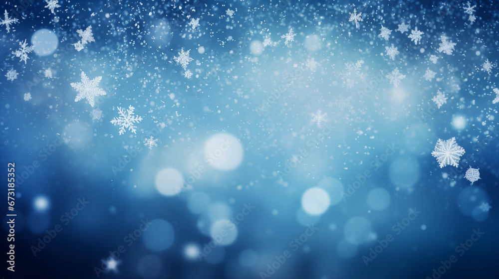 shimmering snowflakes on a blue bokeh background