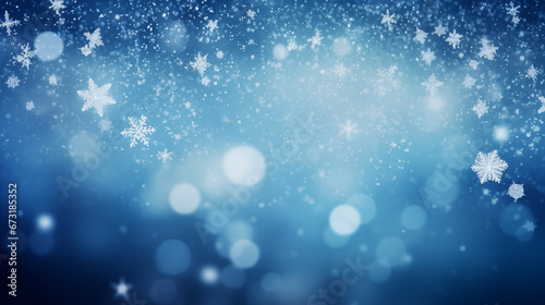 shimmering snowflakes on a blue bokeh background