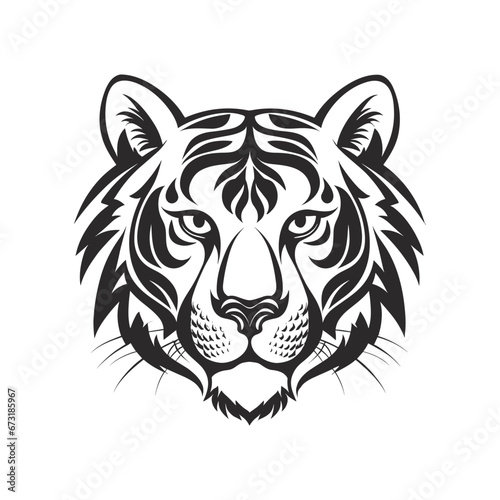 Tiger Head logo line art concept black and white color  hand drawn illustration vector