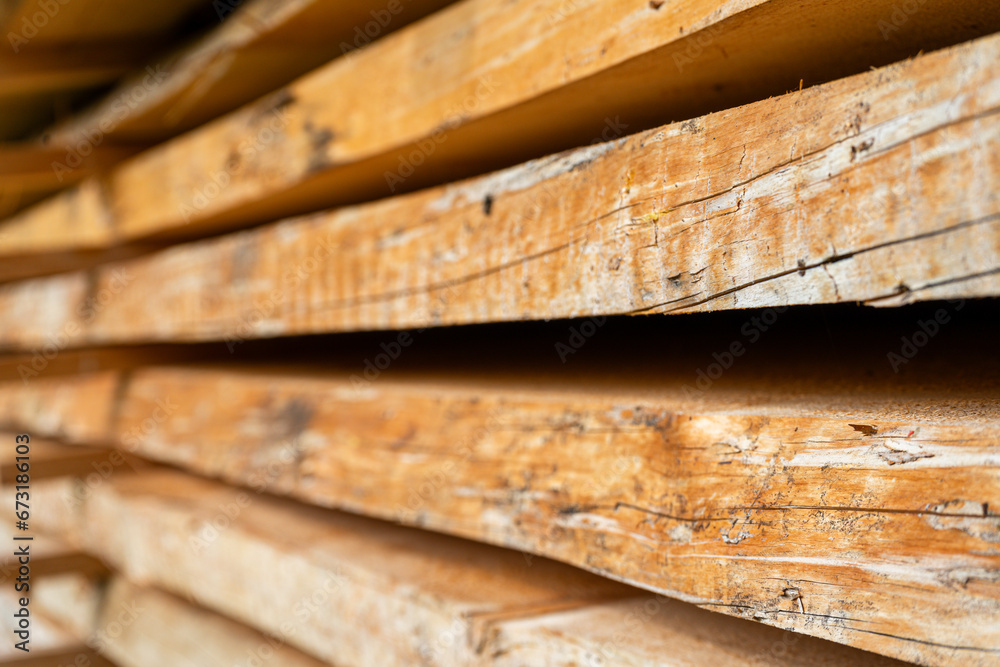 A stack of rough-cut wooden planks set up to dry, Bavaria, Germany. A stack of rough-cut wooden planks set up to dry, Bavaria, Germany.