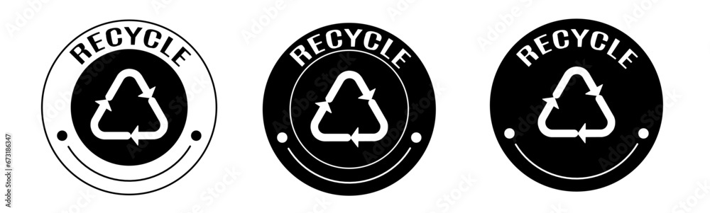 Black and white illustration of recycle icon in flat. Stock vector. Black and white illustration of recycle icon in flat. Stock vector.