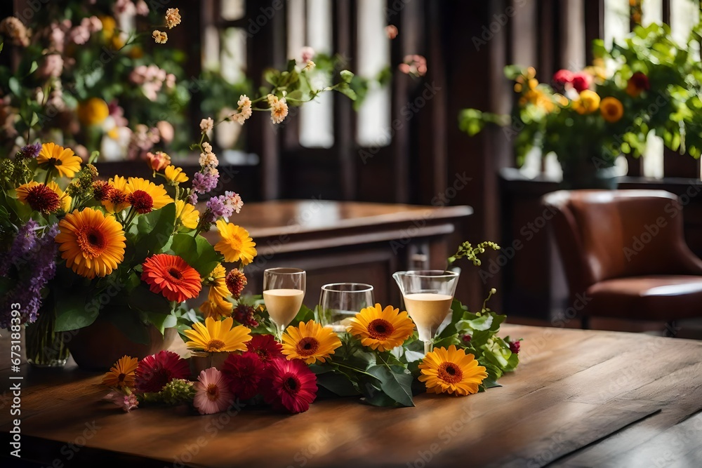 elegant flower table with floral arrangements.