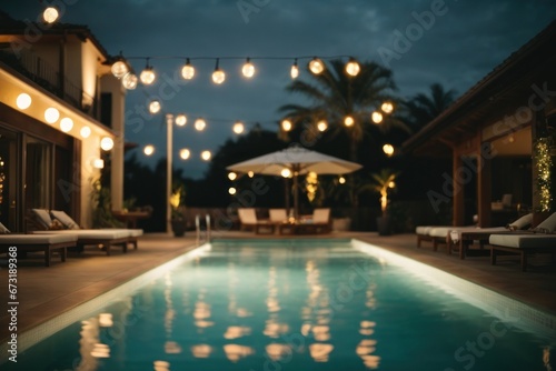 view of the pool at night