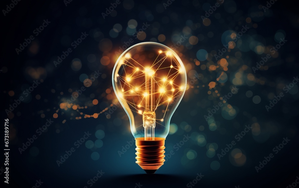 A light bulb on a dark background with a network of lines and dots emanating from it, innovation and new idea generation. A light bulb on a dark background with a network of lines and dots emanating from it, innovation and new idea generation.