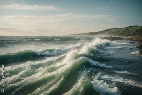 Towering Waves Over the Ocean