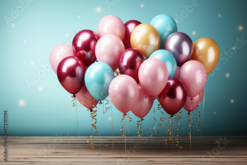 Color Glossy Happy Birthday Balloons Banner Background Generative ai