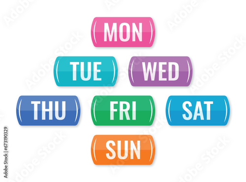 abbreviation of seven days a week. seven days a week buttons