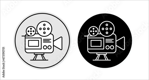 Video Camera Icon in Line Style | Black & White coloring.  