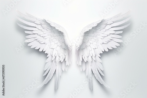 White angel wings on a white background. Generative AI