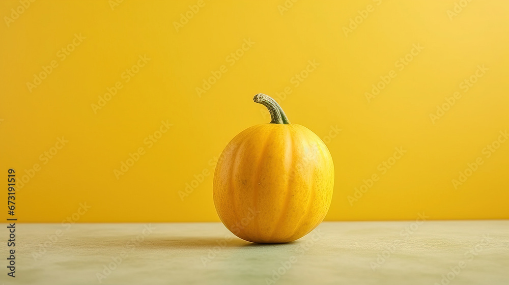 Acorn Squash with Copy Space Yellow Background Selective Focus Acorn Squash with Copy Space Yellow Background Selective Focus