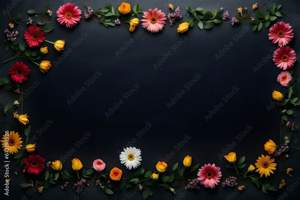 blackboard with flowers frame