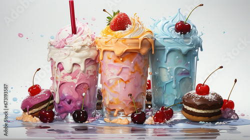 Delicious Colorful Freak Shake Watercolor Oil Painting on White Background photo