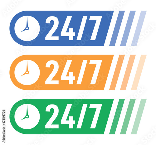 24-7 service concept. 24 7 open service vector