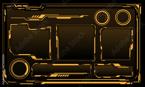 Hud frames yellow user interface elements design modern technology futuristic control panel screen digital hologram window gaming menu touching cyber monitor set on black background vector