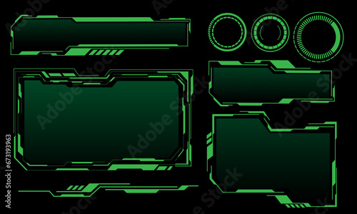Hud frames green user interface elements design modern technology futuristic control panel screen digital hologram window gaming menu touching cyber monitor set on black background vector