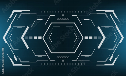 HUD sci-fi hexagon interface screen view white geometric design virtual reality futuristic technology creative display on blue vector