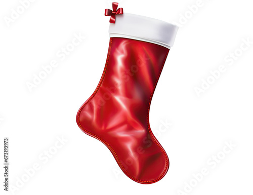 calcetín navideño rojo y blanco de charol con adorno rojo en fondo trasparente png photo