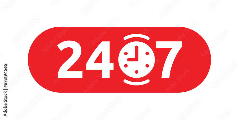 24 hours, 7 days logo. 24 hours 7 days service on white background 24 hours, 7 days logo. 24 hours 7 days service on white background