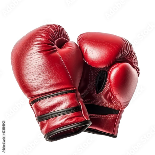 A pair of red leather boxing gloves isolated on a transparent background