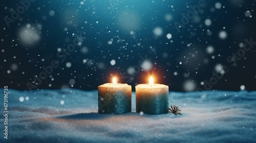 Candles in Snow Winter Evening - Christian Cross & Serene Atmosphere | Religious Symbolism