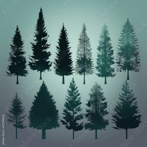 Set of Silhouette of Chrismas tree vector illustration. © Spaces