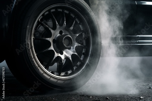 smoky car wheel. Generative AI