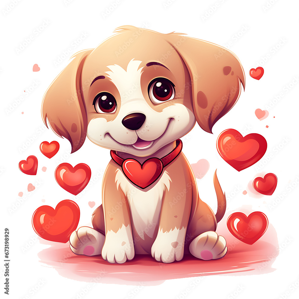 Cute kawaii puppy for decorative design. Valentines Puppy with Hearts Cute kawaii puppy for decorative design. Valentines Puppy with Hearts