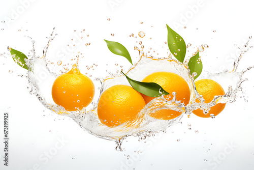 Water splashing from Oranges fresh water with drops Generative AI