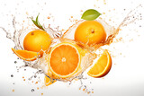 Water splashing from Oranges fresh water with drops Generative AI