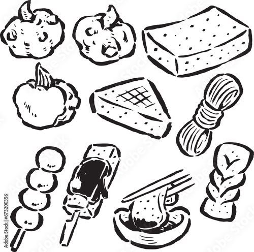 色々なこんにゃく　単色線画セット　筆タッチイラスト