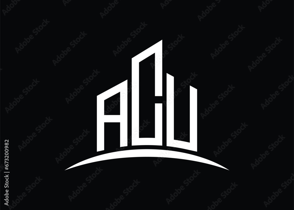 Fototapeta premium Letter ACU building vector monogram logo design template. Building Shape ACU logo.