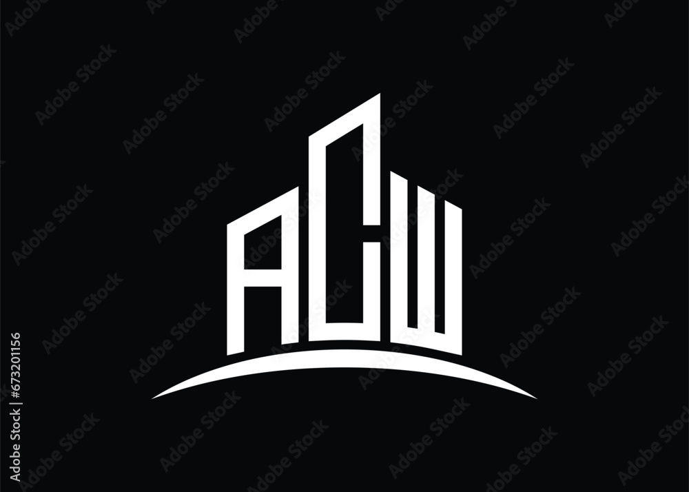 Fototapeta premium Letter ACW building vector monogram logo design template. Building Shape ACW logo.