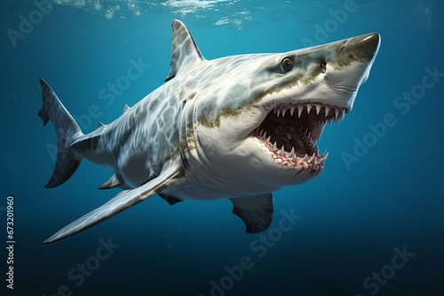 Predatory shark  large  white marine fish seen up close in vivid 3D rendering. Generative AI