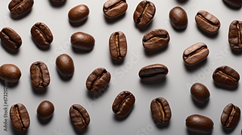 Coffee beans levitate on a white background 