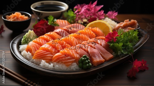 close up of such a delicious sashimi sushi set
