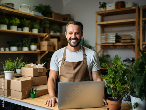 Smiling Entrepreneur in Small Business Warehouse Preparing Orders for Shipment