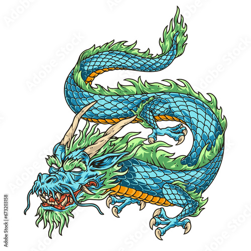 Crawling Chinese dragon colorful logotype