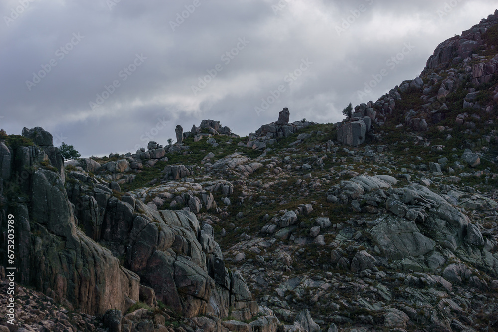 Mountain landscape of granite rocks, Peneda-Geres National Park, Vilar da Veiga, Portugal Mountain landscape of granite rocks, Peneda-Geres National Park, Vilar da Veiga, Portugal