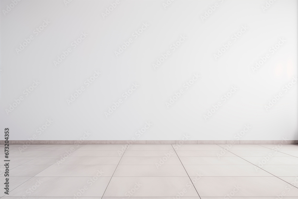 Image photo of empty tile floor with white wall - obrazy, fototapety, plakaty 